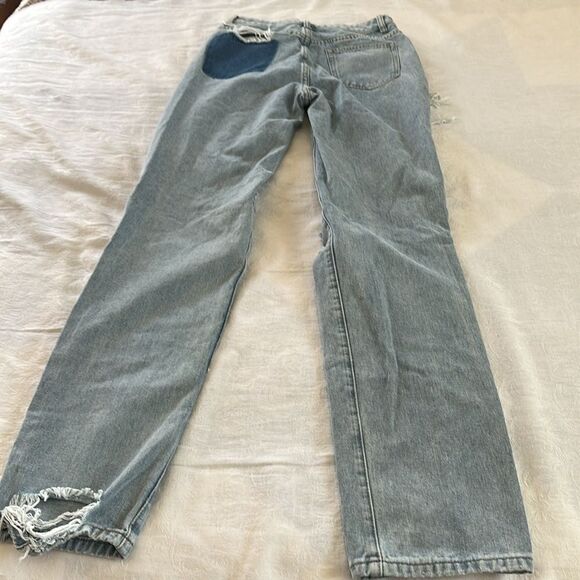Shein Factory Distressed Blue Jeans Light Wash Wide Legs Size XS - Picture 2 of 13